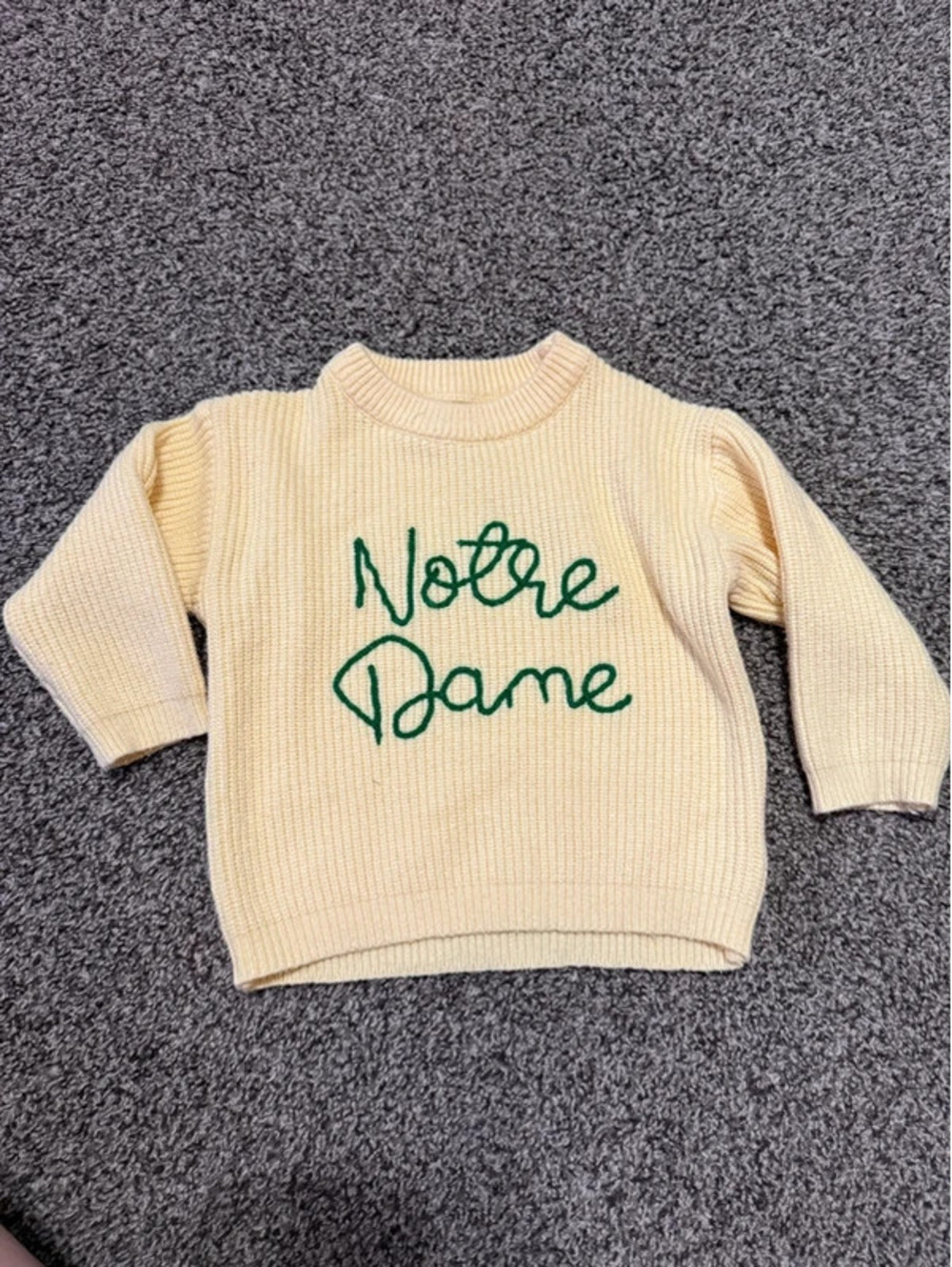 Notre Dame Fighting Irish Youth Cream Ribbed Knit Sweater Green Script